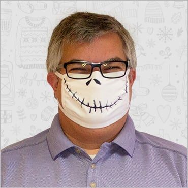 Todd Hannigan wearing his holiday face mask